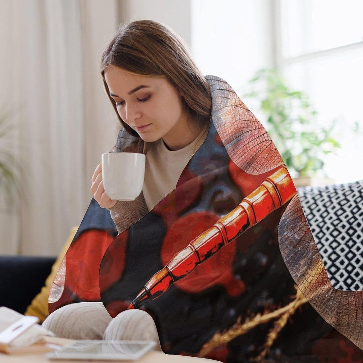 Red Dragonfly Blanket Super Soft Lightweight Throw Blanket Cute Cozy Warm Bed Blanket Decorative Fuzzy Blanket All-Season Home Decor Gift for Sofa Couch Living Room 50"*60"（130 * 150cm）