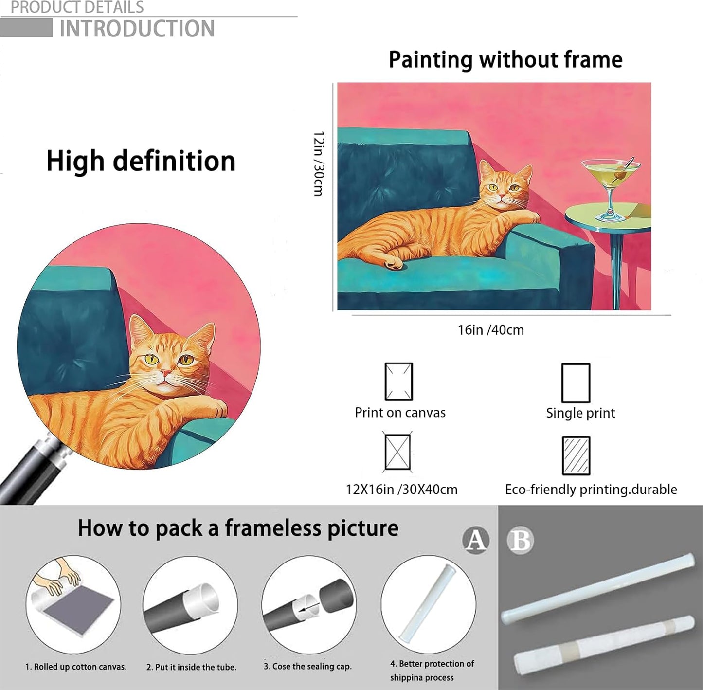 ZHGYGBN Cat Animal Wall Art Canvas Print 12x16 Inch, Lazy Cat Lying on Sofa Poster Unframed, Aesthetic Room Decor for Bathroom Bedroom Living Room, Gift for Women Animal Lovers