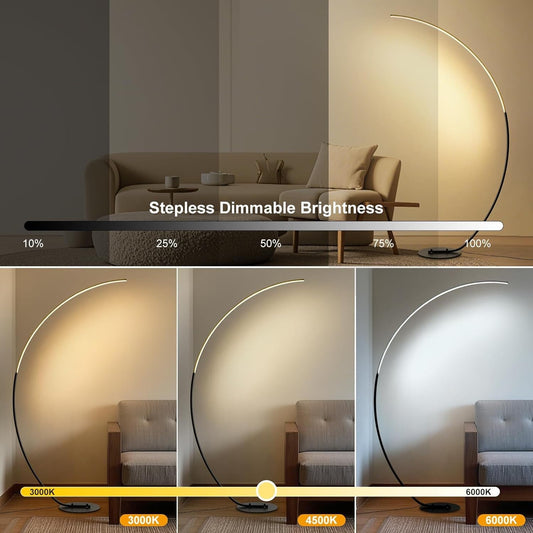 POWROL Arc Floor Lamp, 65" Tall Standing Modern LED Floor Lamps for Living Room, 3000K-6500K Dimmable with Remote, Night Mode, Arched Reading Corner Floor Lamp for Bedroom Office