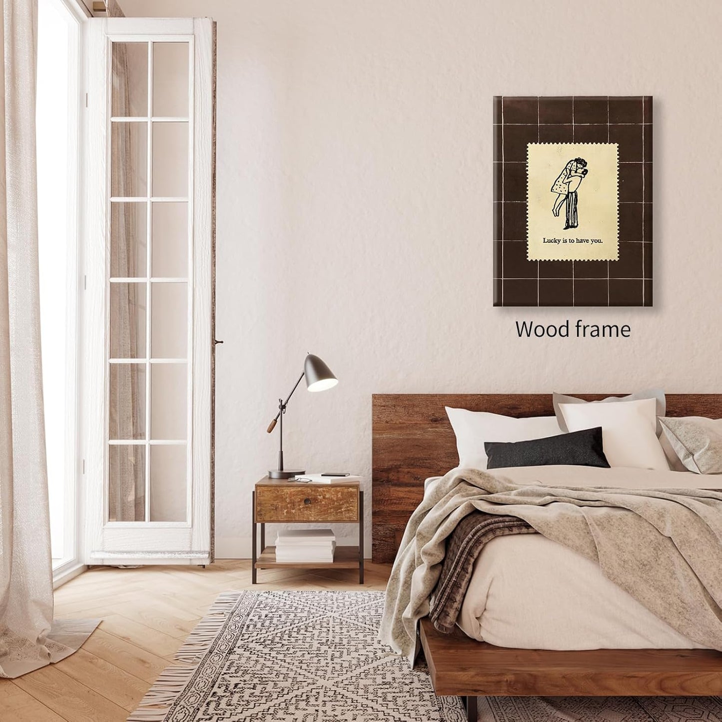 Brown Mid-Century Couples Wall Art Valentine Quotes Lucky Is to Have You Poster 08x10 inch Framed Vintage Romantic Anniversary Canvas Prints Modern Love Wall Decor for Bed Living Room