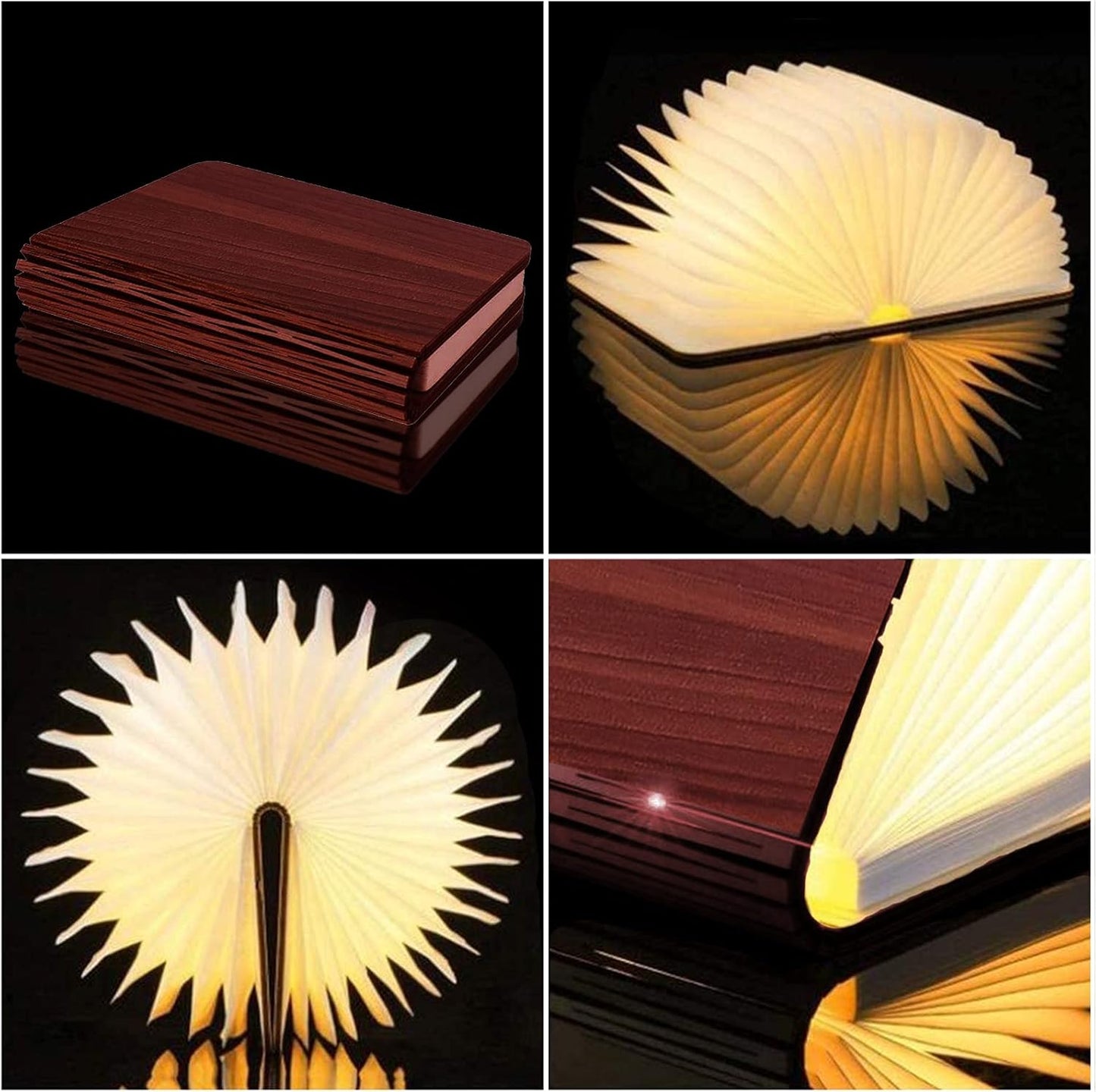 Vergissm Wooden Book Light, 3 Colors Folding Book Lamp, LED Book Light Rechargeable Foldable Paper Lamp for Home Decor Birthday Gifts