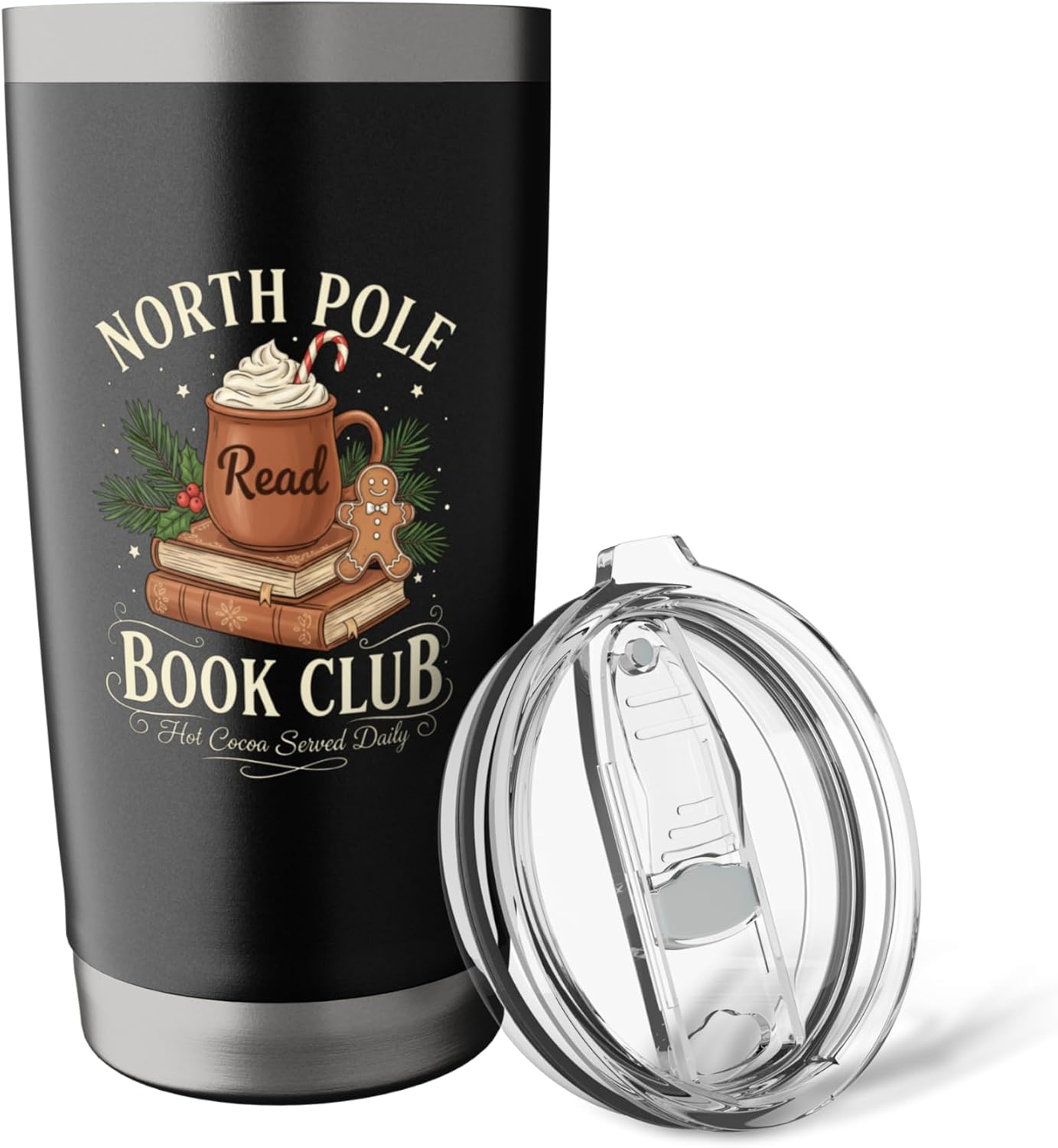 North Pole Read Book Club Hot Cocoa Served Daily Christmas Stainless Steel Insulated Tumbler