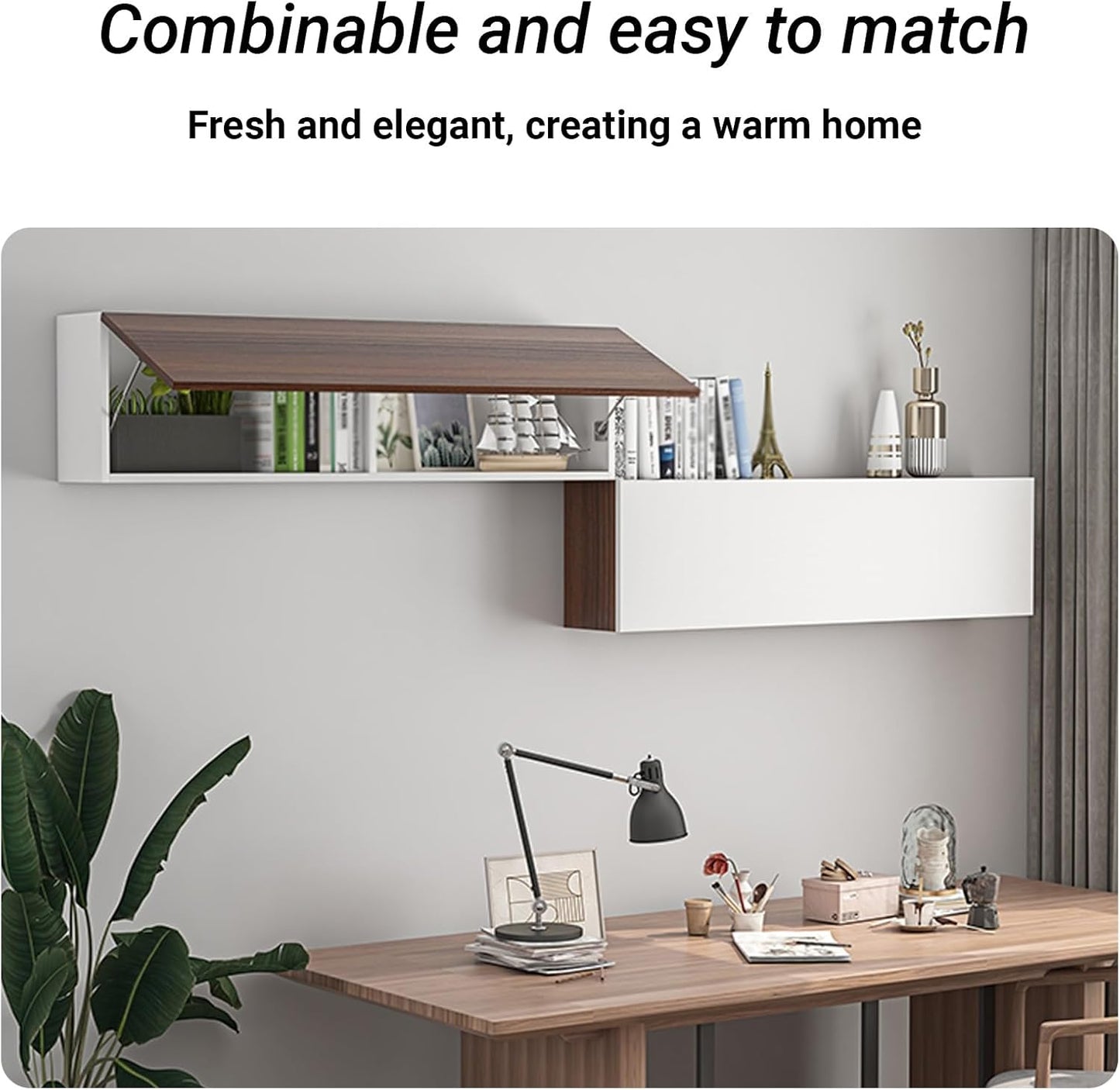 Wooden Wall Mounted Storage Organizer with Door, Wall-Mounted Makeup Organizer，Medicine Cabinet，for Living Room，Bedroom，Kitchen，Bathroom(White+Wood,60cm/23.6in)
