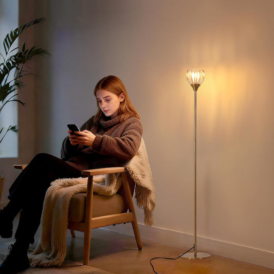 Floor Lamps for Living Room, Bedroom, Gold Standing Lamp with 12W Bulb, Vintage Floor Lamp for Reading, Nursery, Corner (Amber Tulip)