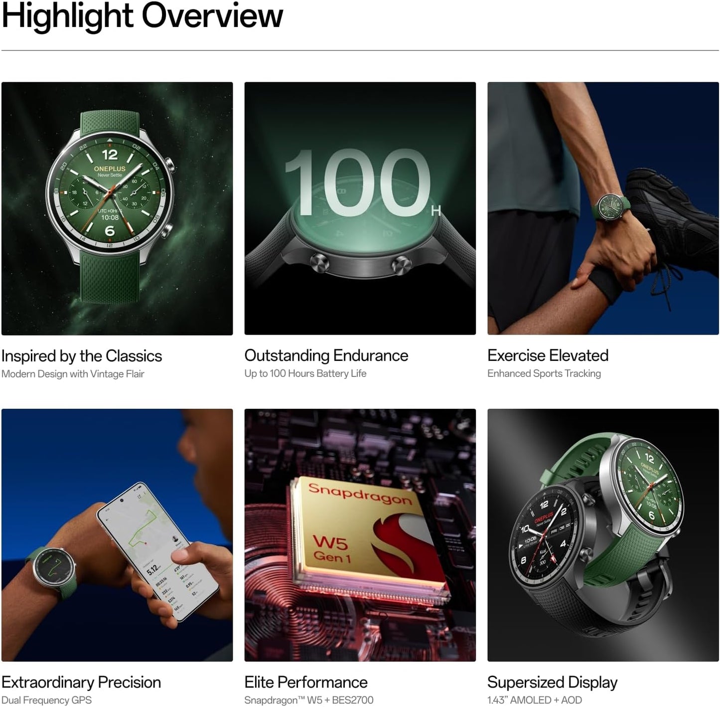 OnePlus Watch 2R, 32GB, Sleep Monitor, Heart Rate Tracking, Smartwatch with Fitness Insights, 100-Hour Battery, 1.43'', Bluetooth WiFi, Forest Green, not Compatible with iOS