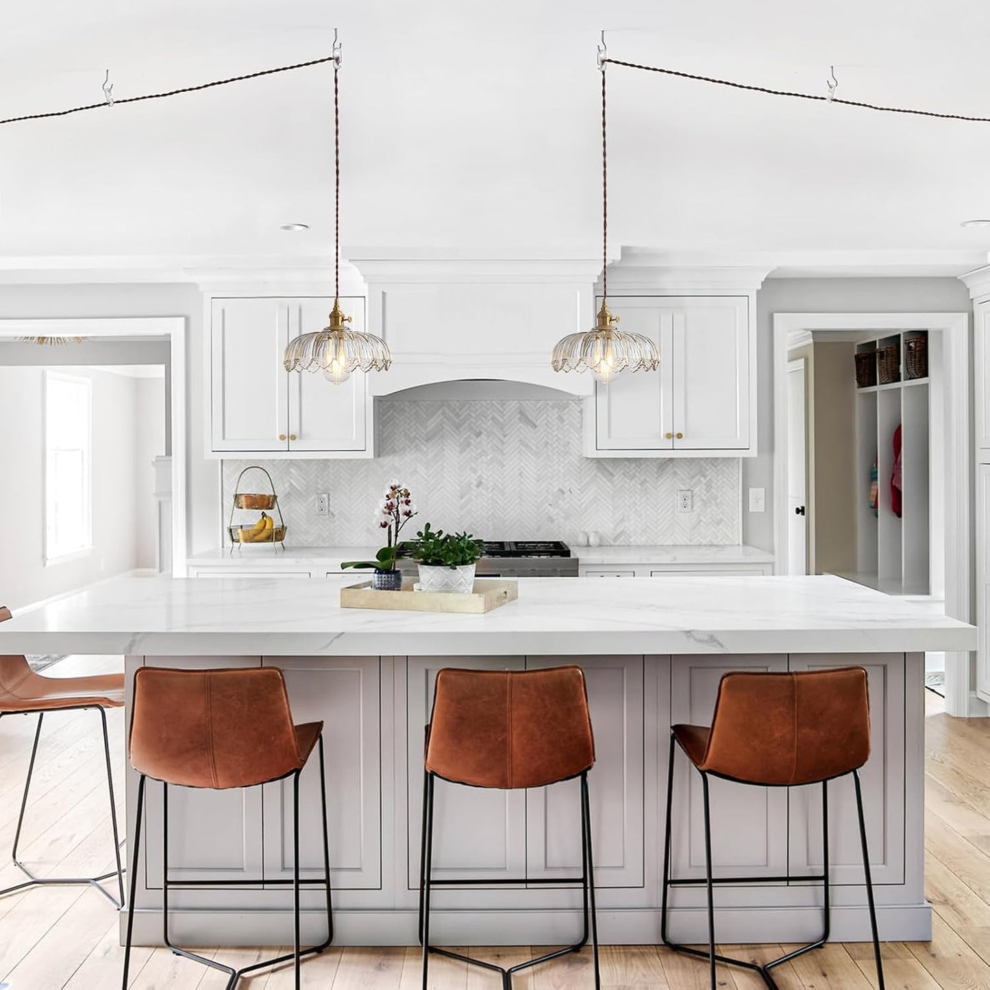 Plug in Pendant Light Hanging Lamp: Kitchen Pendant Lighting Clear Glass Pendant Light, Pendant Lights for Kitchen Island, Bedroom, Dining Room, Living Room, E26 No Bulb