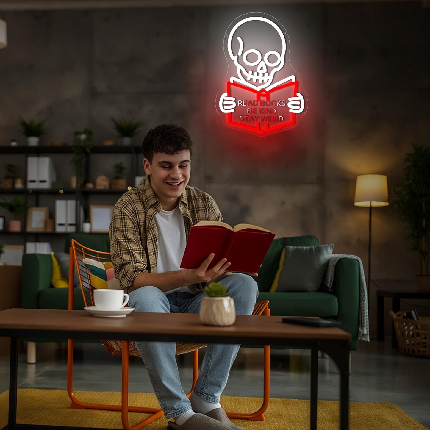 Read Books Be Kind Stay Weird Neon Sign for Wall Decor Dimmable Skull Read Books Neon Light for Bedroom Classroom Study Room Reading Room Bookstore Decor Birthday Gifts Size 13.7 * 10.3In(TWP237)