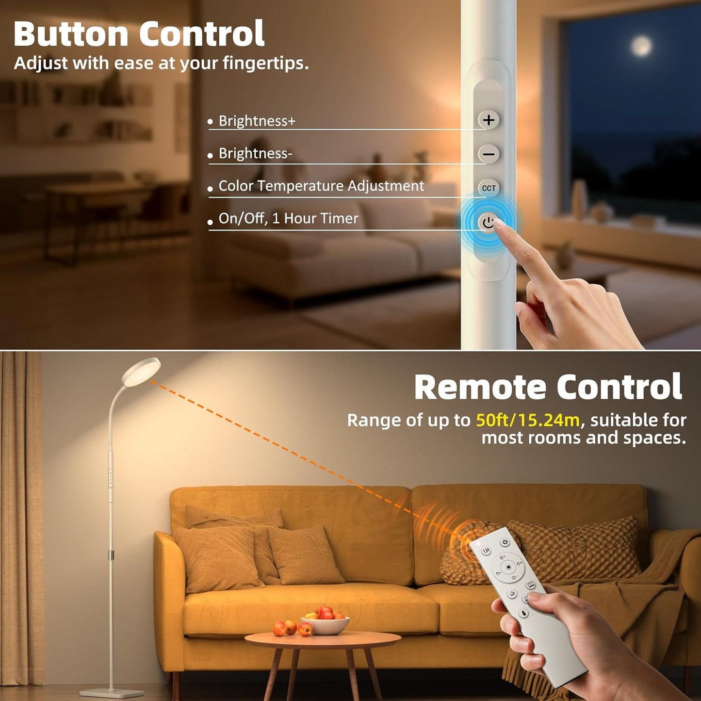 Floor Lamp, Adjustable Height Floor Lamps for Living Room Bedroom, 252 LED Super Bright Standing Lamp Remote Control, Dimmable Gooseneck Tall Stand Reading Lamp Light for Office Craft, White