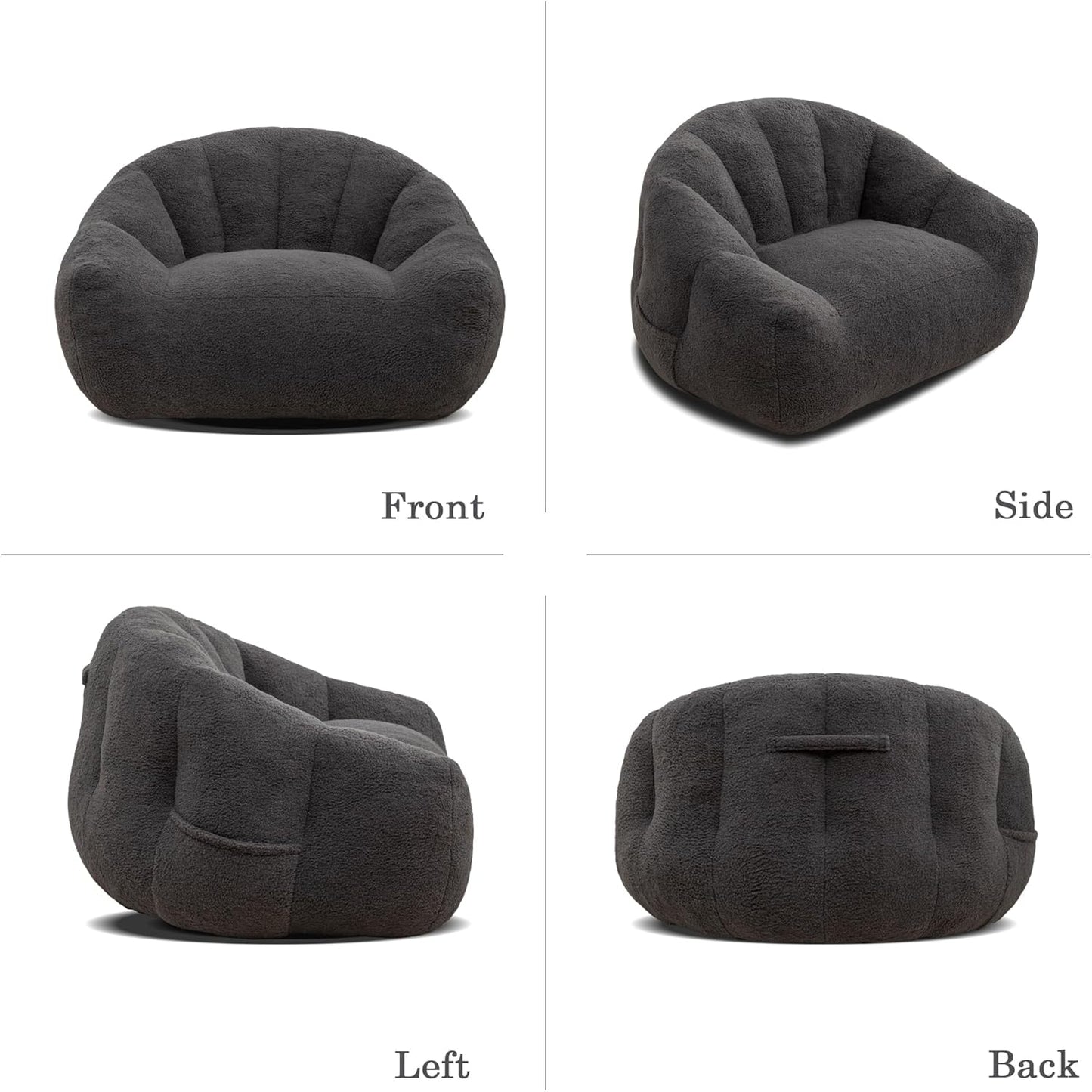 MINCETA Giant Bean Bag Chairs for Adults, Comfy Bean Bag Chair with Armrests, 35" D x 41.4" W, Dark Gray Beanbag Sofa for Living Room, Bedroom, Filler Included