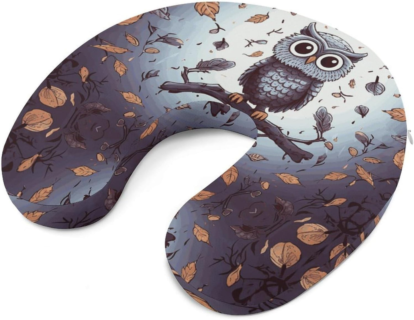 Owl Tree Branches Neck Pillow Memory Foam U Shaped Pillows Portable Pillows for Shoulder Travel Head Support Pillow with Concealed Zipper for Airplane Car Home Office