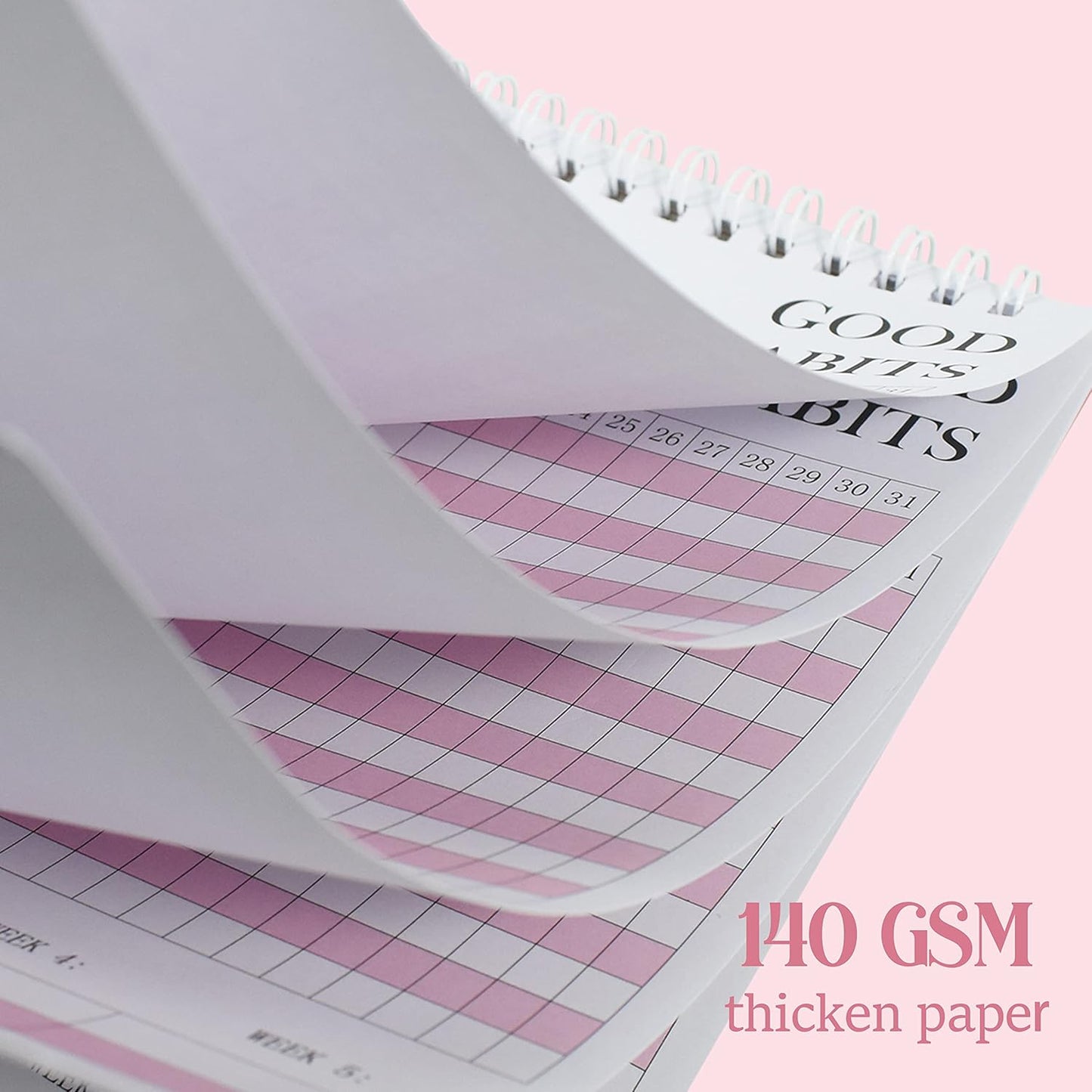 Habit Tracker Journal - Undated Weekly & Monthly Planner with Spiral Binding12Months, 8.5"x11' Pink