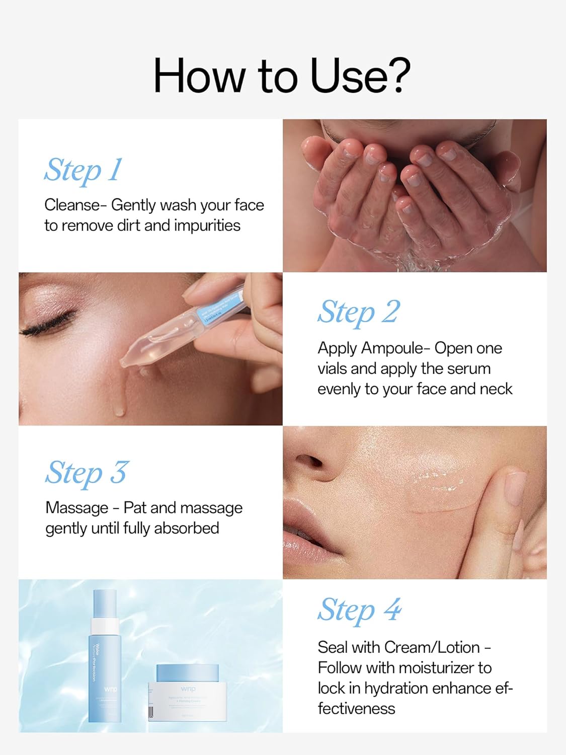 WNP Hyaluronic Acid Serum 3% for Face with 4D Multi-Layer Hydration | Ultra Hydrating Anti-Aging Serum | Moisturizer for Dry & Sensitive Skin | Pre-Makeup Skincare | Single-Use Vials 30PCS