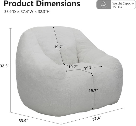 MINCETA Bean Bag Chair for Adults, Comfy Bean Bag Sofa with Armrest, White BeanBag Chair with Back Support for Living Room, Bedroom