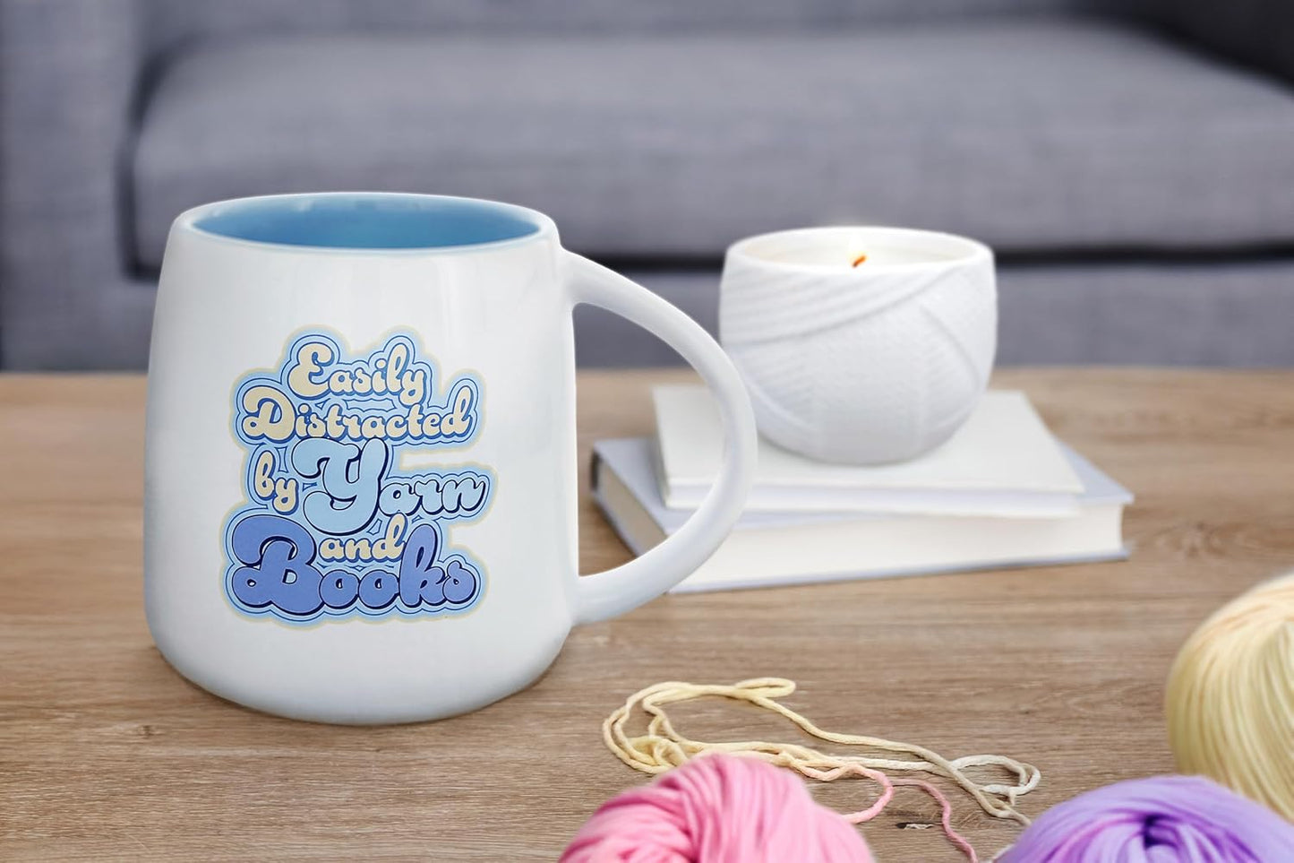 Pavilion Gift Company- Yarn & Books - 22oz Ceramic Mug Coffee Tea Cup Yarn Crochet Knit Books Reader Library Book Lover Yarn Lover