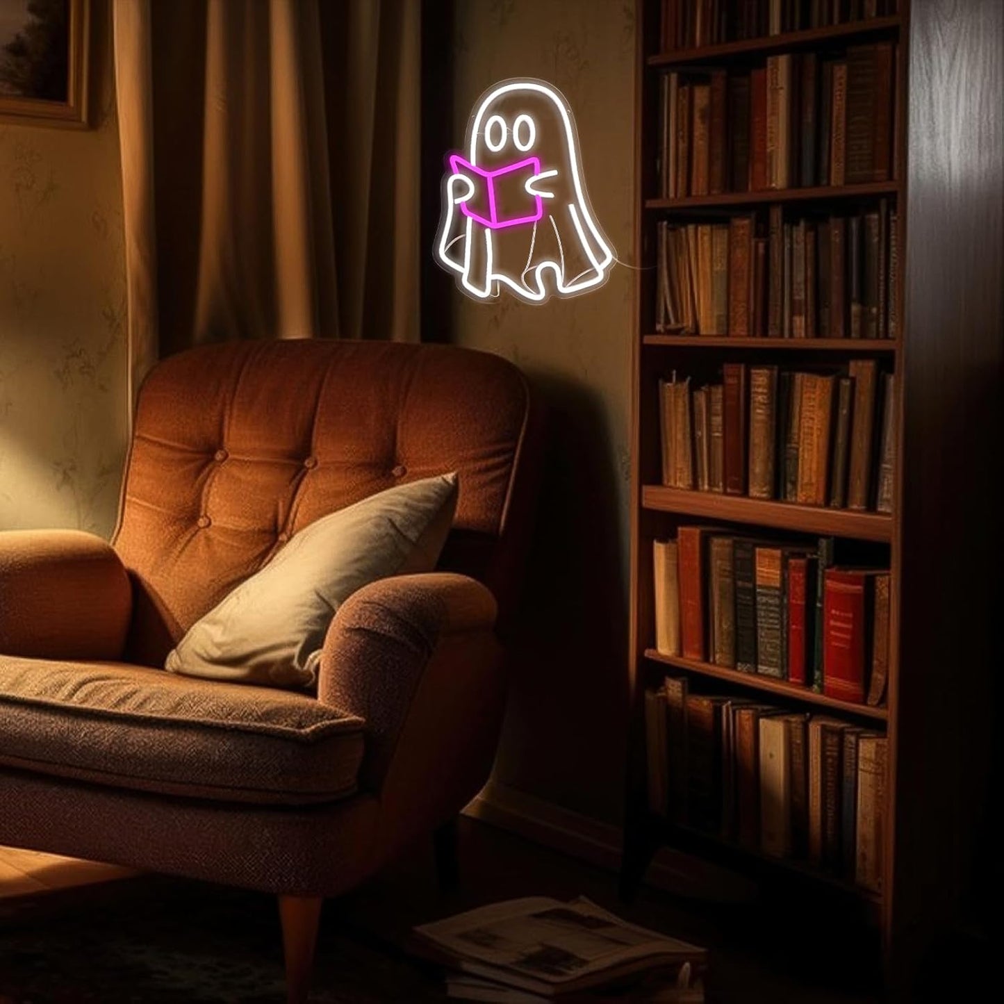 Ghost Reading Book lamp, Reading Ghost Neon Sign Led Reading Room Neon Sign Hanging Reading Book Neon Light For Bedroom Home Library Read Club Kids Room Store Book Lover Gifts(USB Sign)