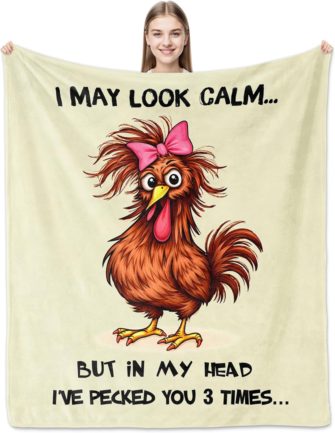 Funny Chicken Blanket, for Women, Cool Unusual Dark Humor Gifts for Chicken Lovers Sister Coworker Mom, White Elephant Gift, Super Soft Flannel Throw Blanket, 60" L x 50" W