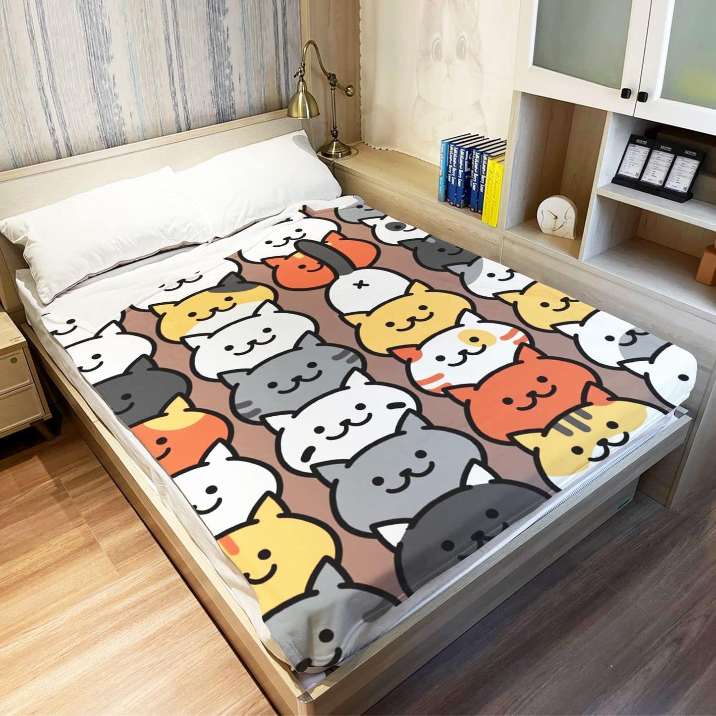 Cartoon Cat Throw Blanket Cute Animals Cartoon Cats Fleece Blanket Soft Warm Cozy for Kids Adult Gifts 50"x60"