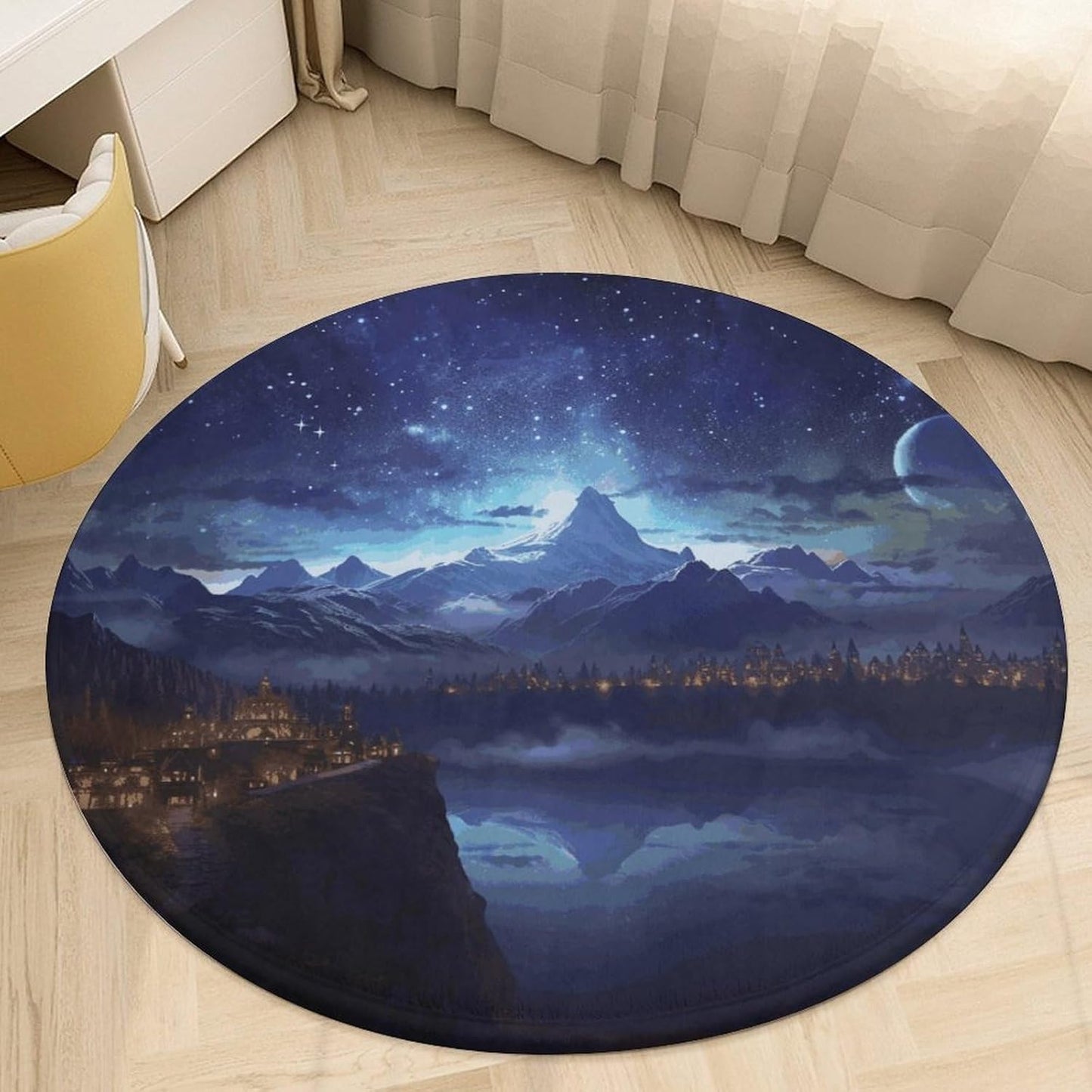 Fantasy Night Scene Circle Rug Retro Luxury Coral Velvet Floor Mat Non Slip Soft Indoor Floor Carpet Comfy Thickened Area Rugs Modern Aesthetic Minimalist Carpets for Home Decor