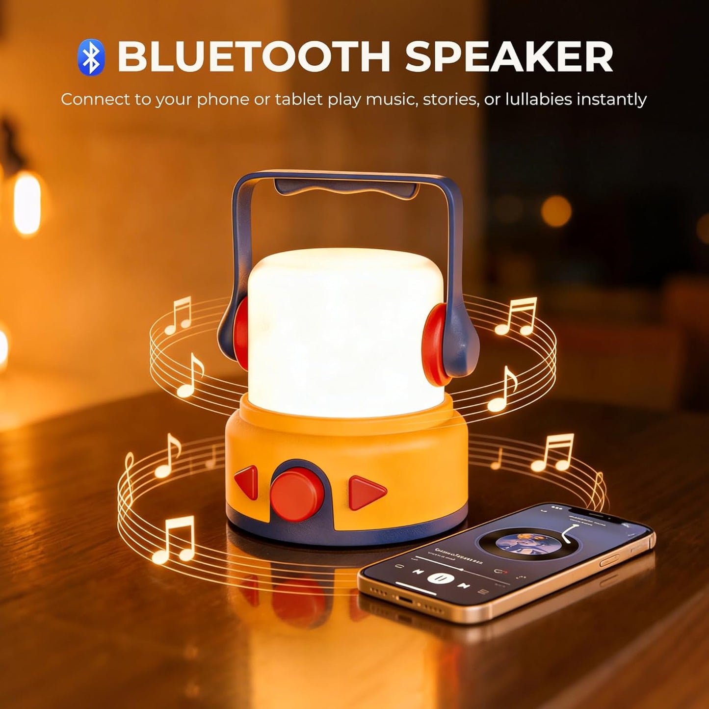 4-in-1 Kids Night Light, Bluetooth Speaker, Story Player & White Noise Machine for Soothing Sleep - Rechargeable, Patented Pull-Handle, and Screen-Free, Perfect for Bedtime, Travel & Camping