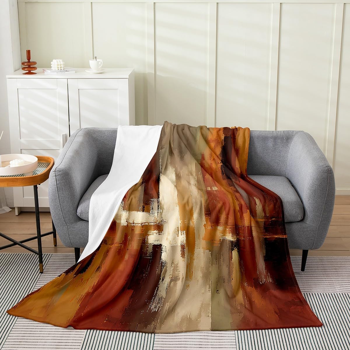 Feelyou Burnt Orange Fleece Throw Blanket Abstract Rust Art Flannel Blanket Plush Fuzzy Geometric Modern Chic for Bed Couch Chair Living Room Farmhouse Throw 50"x60" Bedroom Decor