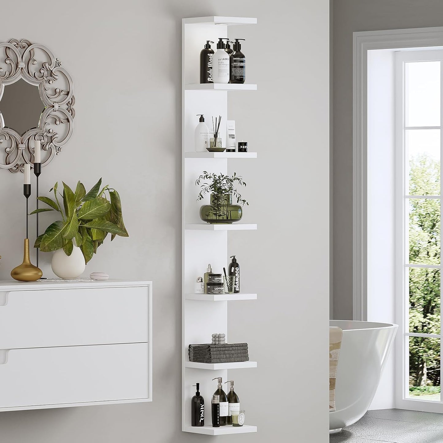 Versatile 7 Tier Wall Shelf Unit,White Lack Wall Shelf,Display Floating Shelf with LED Remote Control Light