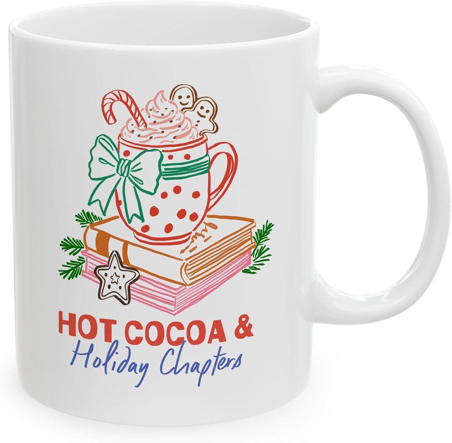 Christmas Hot Cocoa & Holiday Chapters White Mugs, 11oz 15oz Drinking Cups, Kitchen Décor, Gifts For Book Lovers