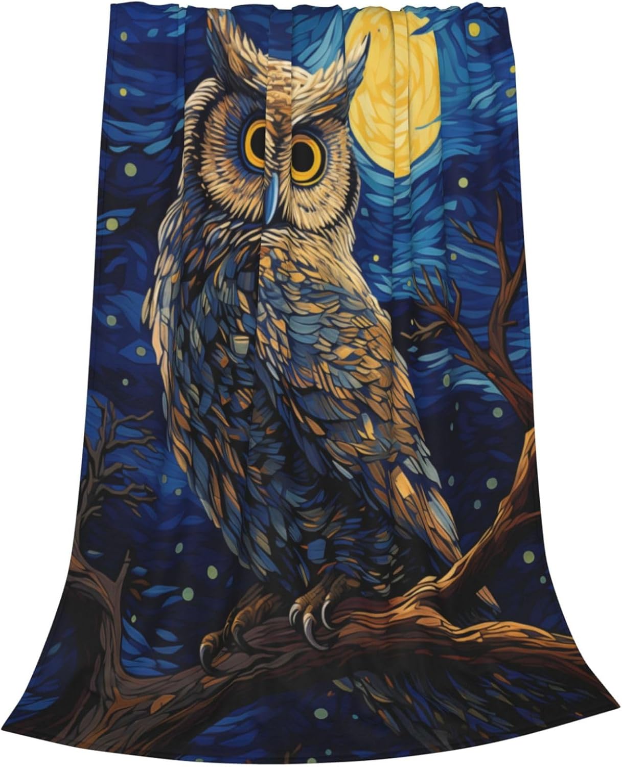 Owl Blanket for Adults Kids Gifts for Owl Lovers Blue Starry Sky Painting Flannel Throw Blankets Soft Comfy Lightweight for Home Decor Couch Bed Sofa 60x50 Inches