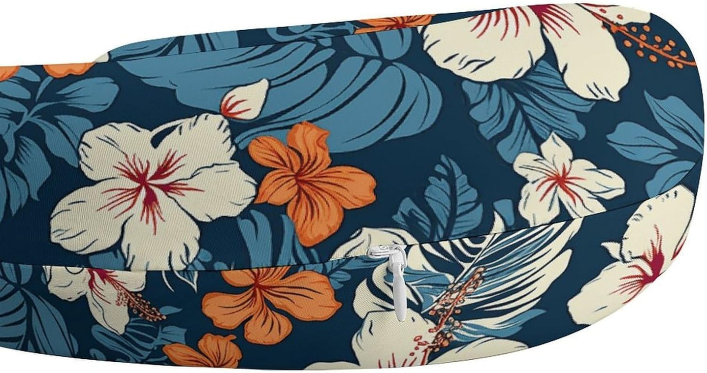 Hawaii Flower Neck Pillow Memory Foam U Shaped Pillows Portable Pillows for Shoulder Travel Head Support Pillow with Concealed Zipper for Airplane Car Home Office