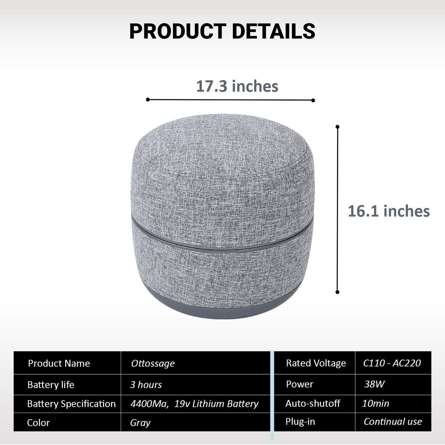 Ottoman Foot Massager by Ottossage, Massaging Ottoman with Removable Lid provides Air Compression, Shiatsu kneading, intense vibration and heat therapy. Extra Powerful with upgraded li-ion battery.