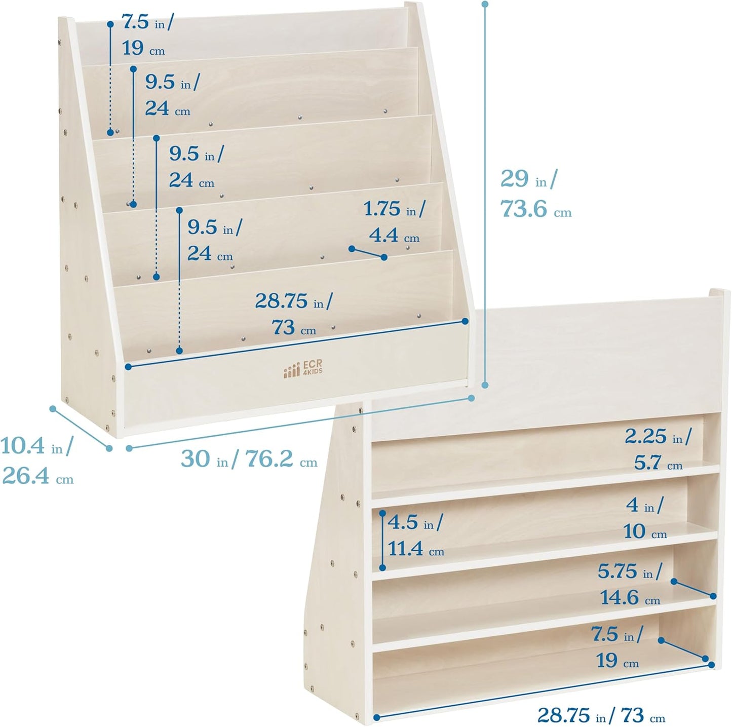 ECR4Kids Streamline Single-Sided Book Display with Storage, Classroom Bookshelf, White Wash