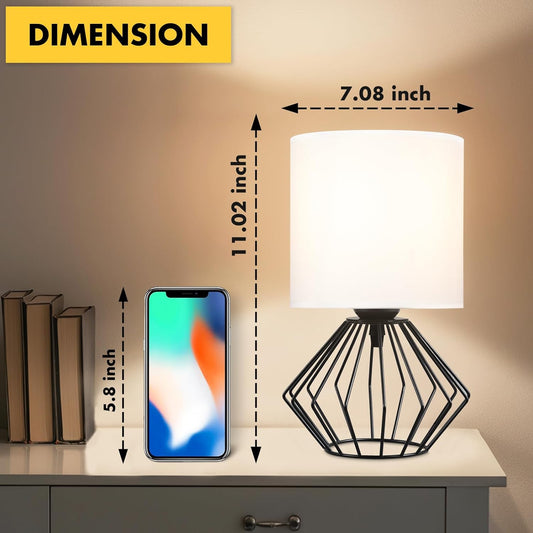 Hamilyeah Table Lamps Set of 2, Black Bedside With On/Off Switch, Industrial for Night Stands With White Fabric Shade, Modern Simple for Bedroom, Living Room