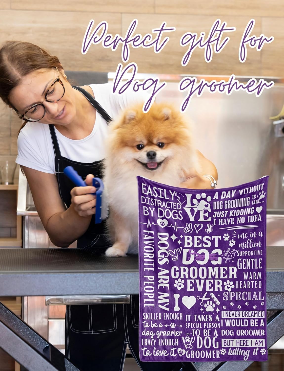 Dog Groomer Gifts for Women, Bed Flannel Plush Throw Blankets for Birthday, Christmas, 50"x 65", Purple