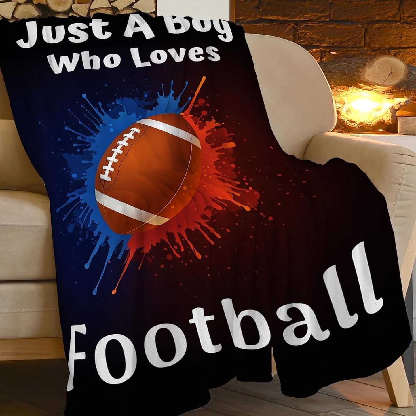 Just A Boy Who Loves Football Blanket Funny American Football Throw Blankets for Boys Kids Soft Warm Sports Ball Throws Flannel Fleece Plush Gifts for Teen Men for Bed Sofa Bedding Decor 50"x40"