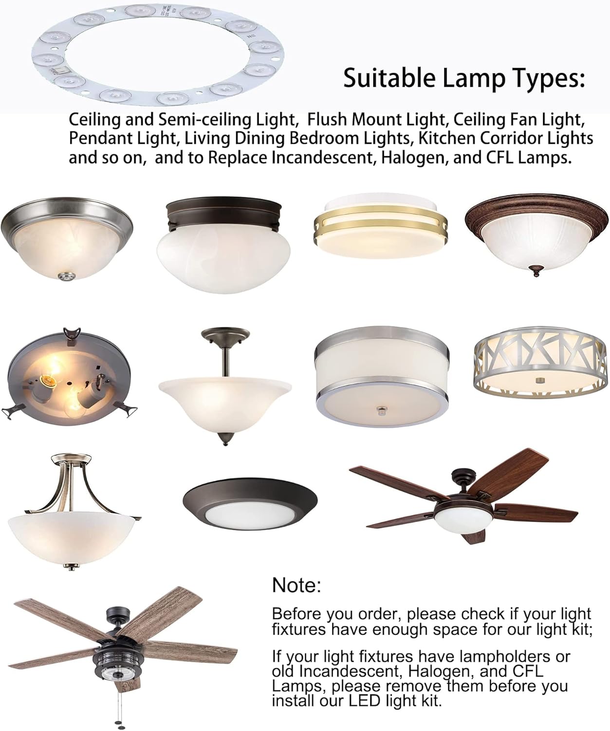 12W LED Flush Mount Ceiling Fan Light Kit Replacement,Retrofit LED Light Engine Panel,4500K Natural Light (1 Pack)
