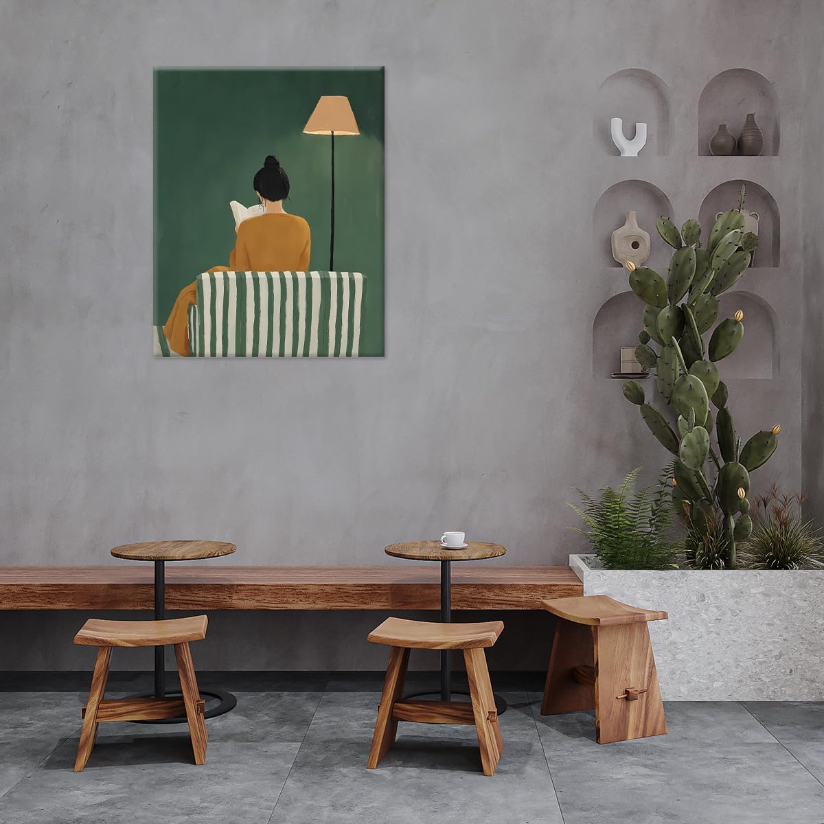 Modern Reading Wall Art Print - Minimalist Reading Woman Painting Artwork - Modern Wall Decor for Home Living Room Study Room 8x10 Canvas Framed