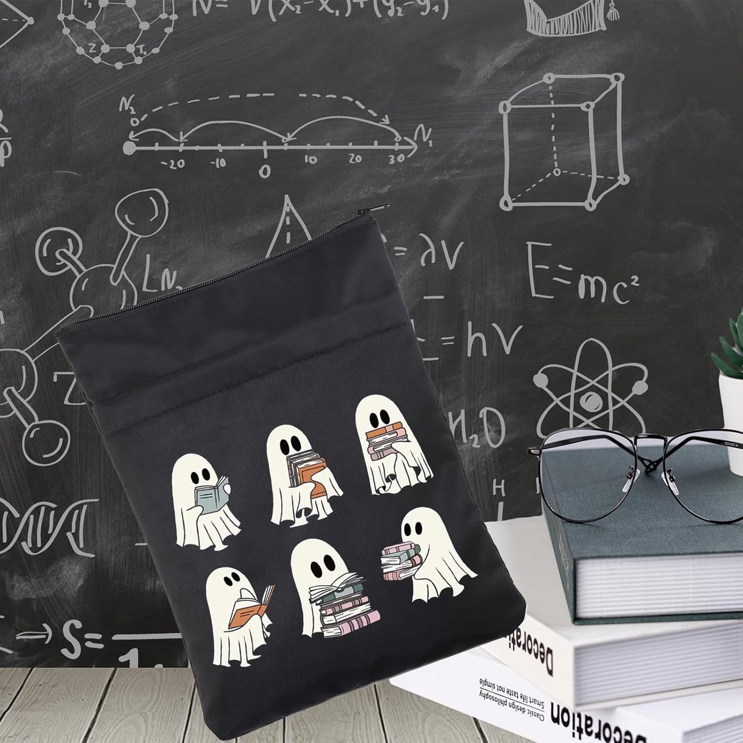 CHOORO Funny Ghost Reading Books Halloween Spooky Book Club Reading Book Pouch Protector Spooky Lover Gift for Book Lover (Ghost -Reading), BS-B02