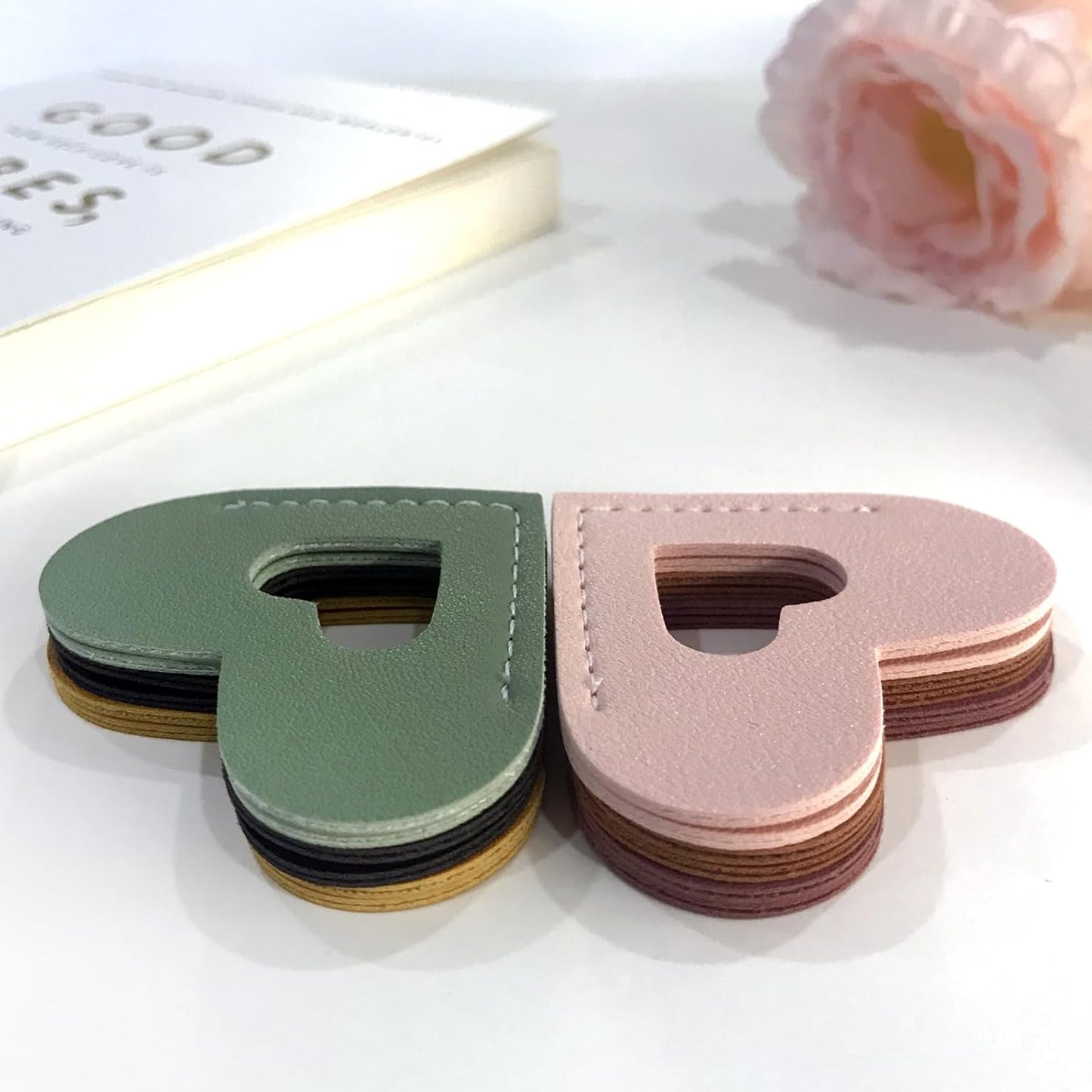 Leather Bookmarks, Wayzton Cute Hollow Heart Corner Bookmark, Personalized Book Accessories Gifts for Women Kids Reading Lovers, 6 PCS