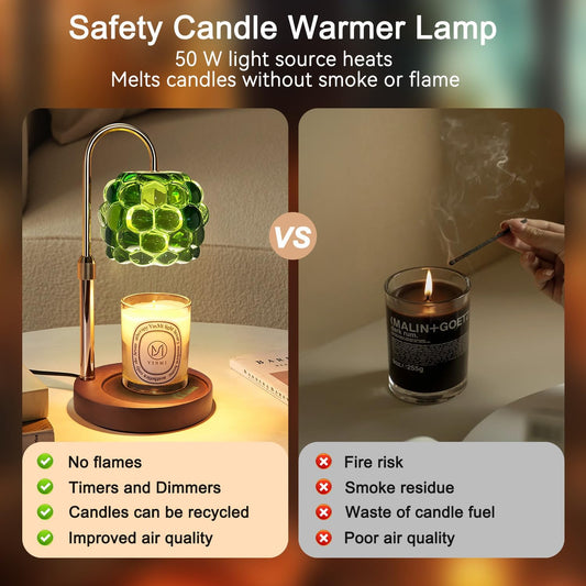 Candle Warmer Lamp with Timer Adjustable - Height Candle Warmer, Dimmer, Vintage Glass Wax Melting Lamps for Home Decor, for Candles in Jars with 2 Bulbs