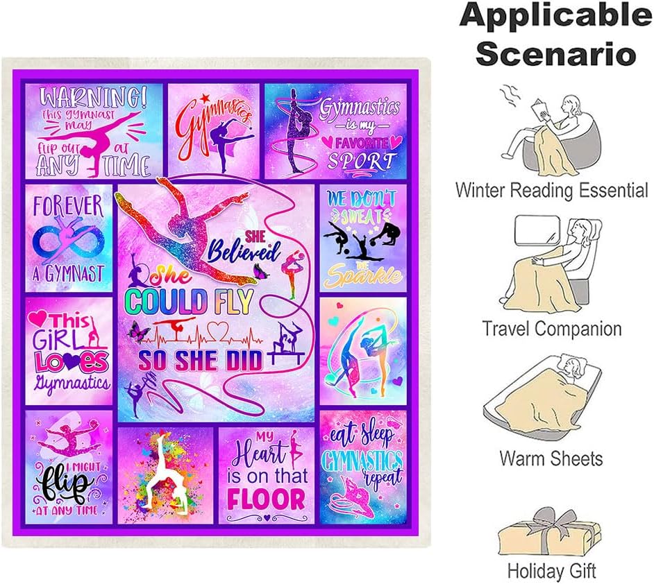 TRIKPTEY Gymnastics Blanket, 60x50inch, Polyester Fleece, Lightweight, Breathable, Throw Blanket for Girls, Teens, Womens, Inspirational Gift