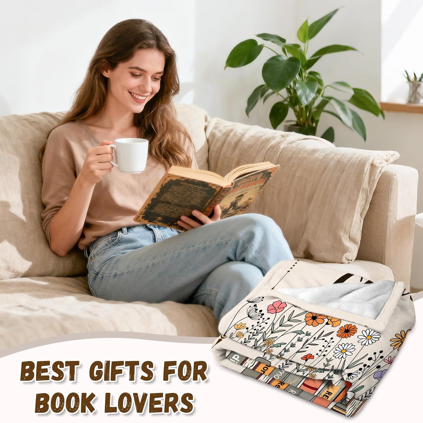 Book Lovers Gifts Blanket - Reading Gifts for Book Lovers, Reading Gifts for Women, Books Club Gift for Reader Bookish Bookworm, Christmas Birthday Gift for Books Lover Librarian Teacher, 60"x50"
