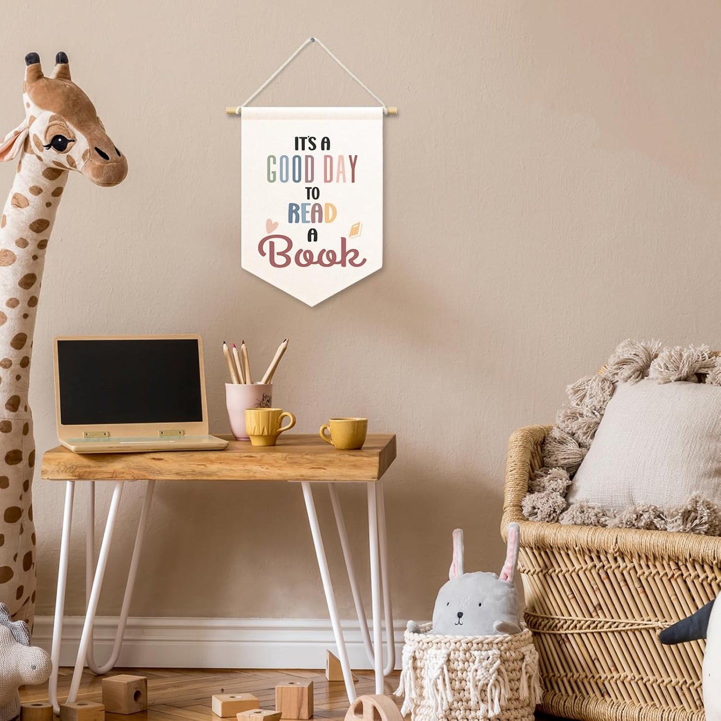 It's A Good Day to Read A Book Kids Room Decor, Boho Reading Classroom Banner Canvas, Nursery Wall Hanging Decor Art Pennant Flag for Reading Nook Corner Playroom Toddler Room Library 11x15in