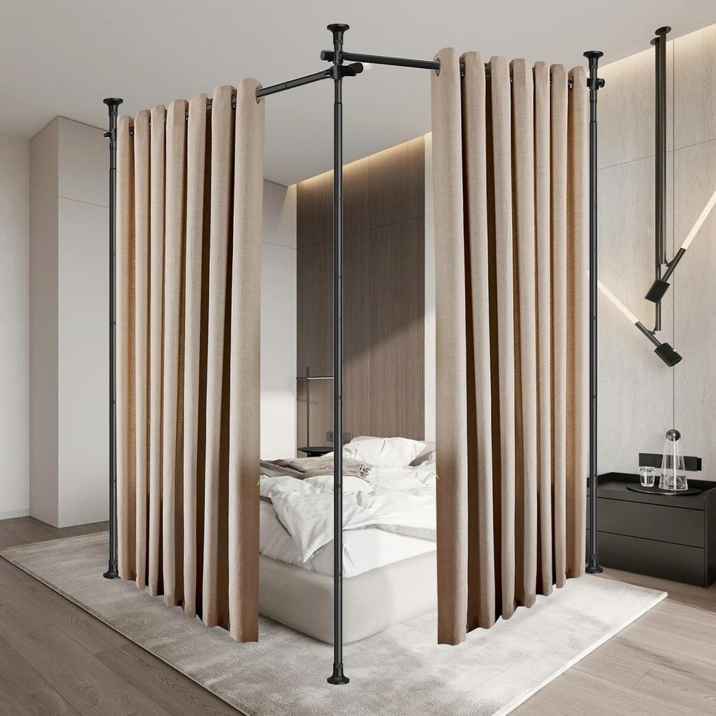 Room Divider Curtain Rod, Divider for Room Separation, 60-120inch(H) 48-120inch(W) Adjustable Room Separator, Heavy Duty Curtain Divider for Room Separation, Room Separators Divider Wall, Matt Black