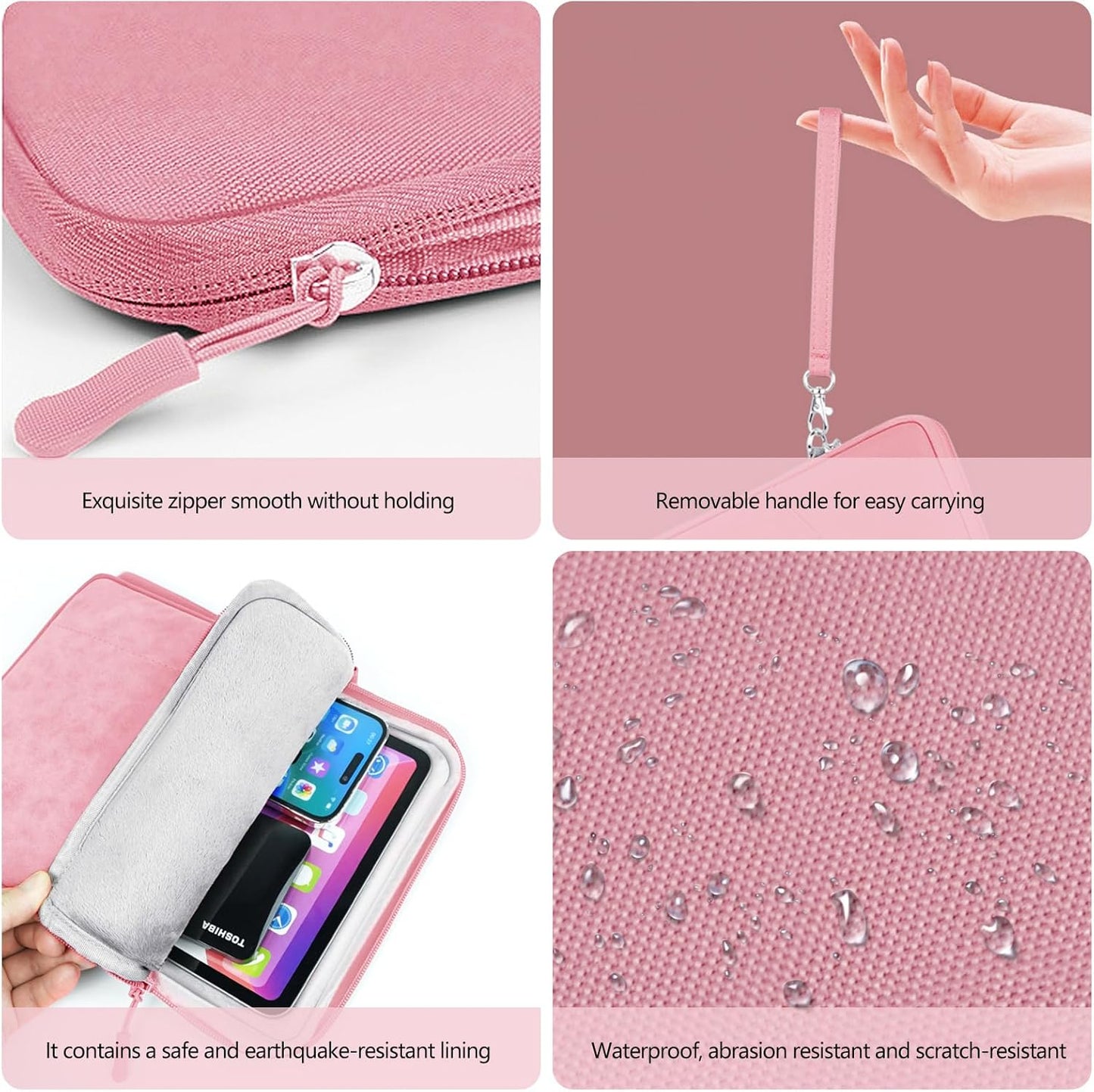 Book Sleeve with Zipper,9''x11''Book Sleeve Washable Book Protector Book Pouch Paperback HardBook Cover for Book Lovers Reading Accessories Gift (Pink)