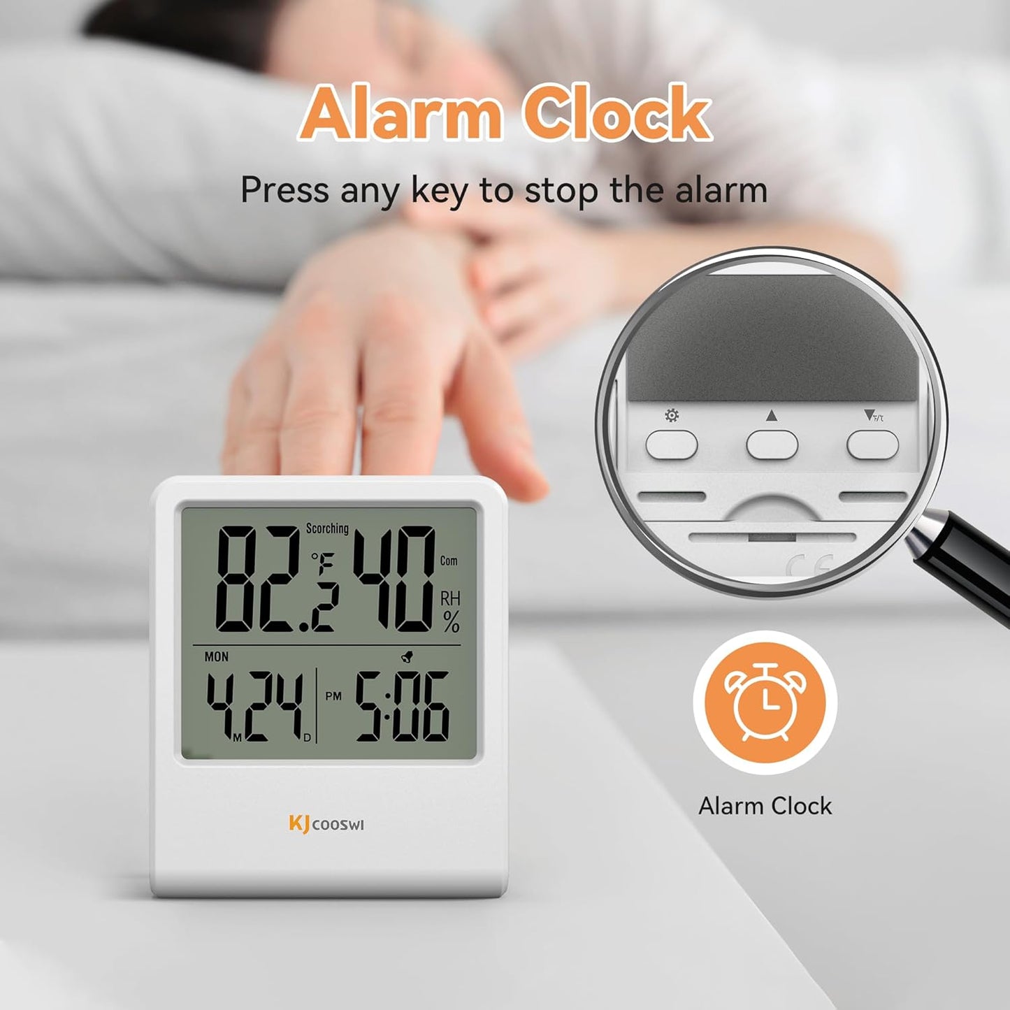 Indoor Thermometer, Room Thermometer and Hygrometer with Clock, Temperature and Humidity Meter with Clock, Double Comfort Indicator, Time, Date(White)