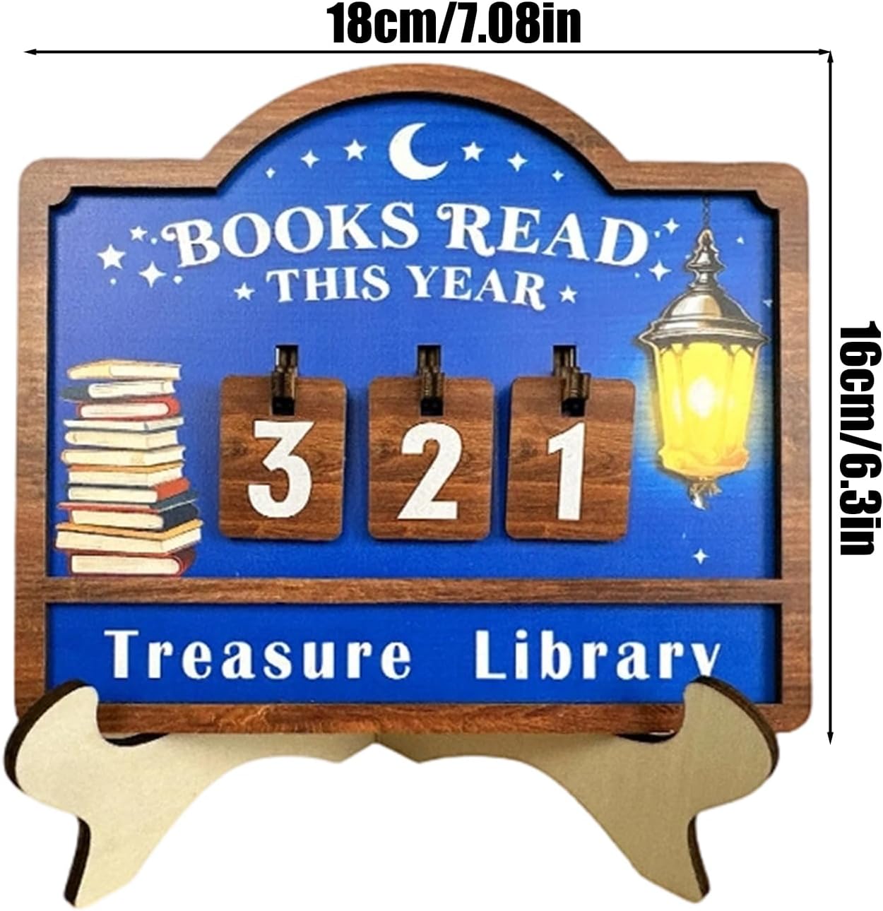 Books Read Counter, Wooden Reading Challenge Sign, 20x15cm Changeable Number Plates for Students, Pine Wood with Lantern and Book Pattern, Educational Decor Accessory with Adjustable Display