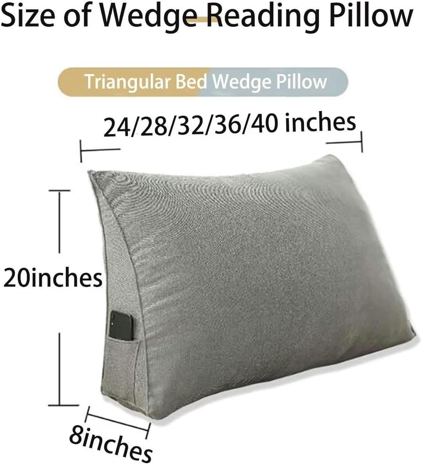 Wedge Reading Bed Rest Pillow Triangular Headboard Wedge Pillows, Backrest Positioning Support, Bedside Cushion with Washable Cover, 24x20x8in, Blue