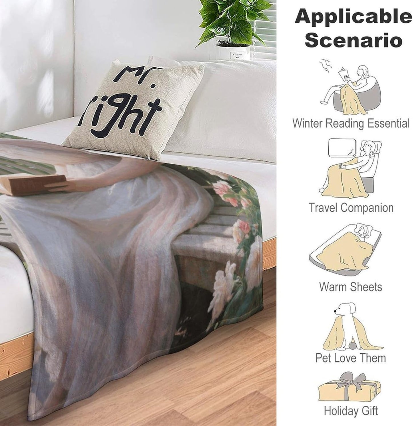 Custom Garden Reading Flannel Fleece Throw Blanket 60x80 Inch Soft Cozy Throws for Couch Sofa Bed Farmhouse Blankets Comfort Decorative Bedtime Blanket Lightweight All Season Easy Care