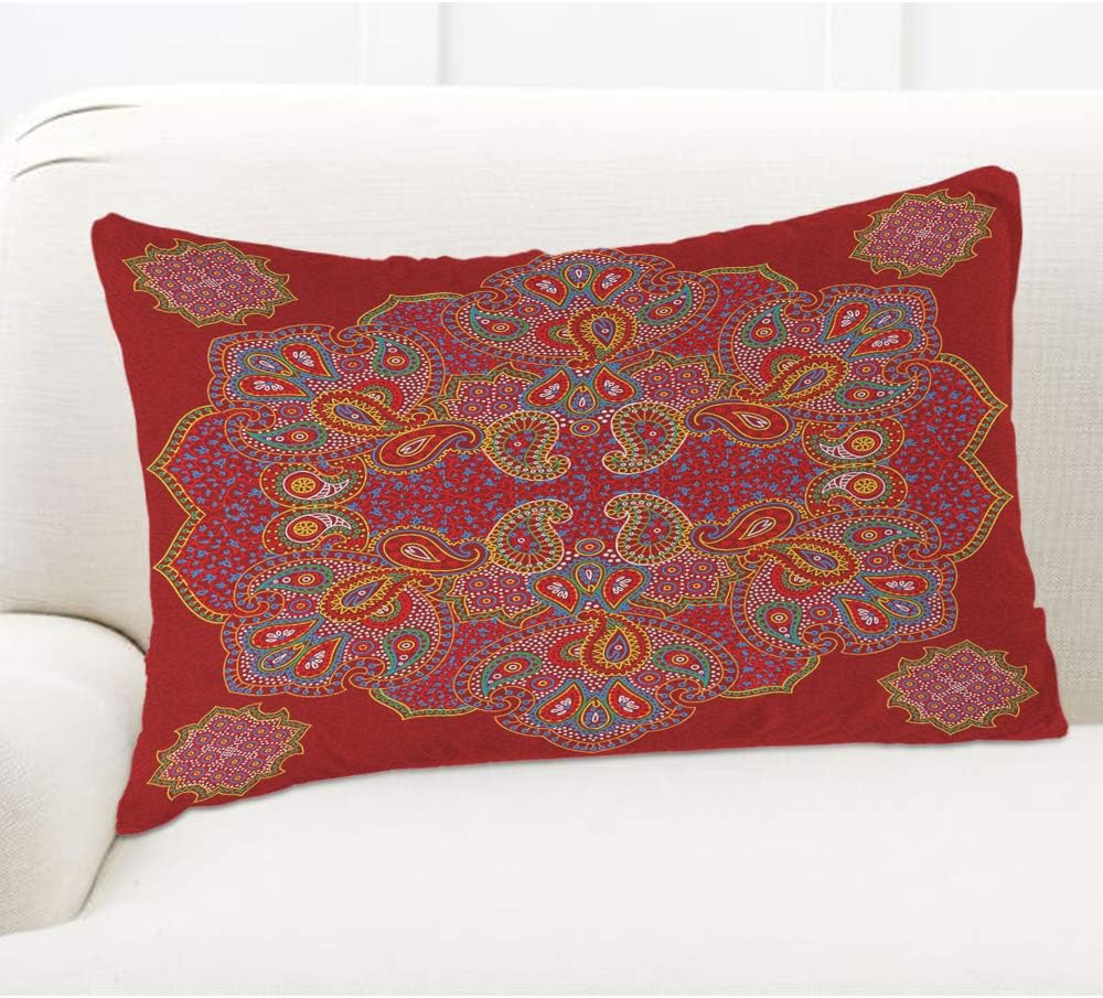 EKOBLA Throw Pillow Cover Red Paisley Floral Mandala Retro Ethnic Series Medallion Bohemian Boho Style Decor Lumbar Pillow Case Cushion for Sofa Couch Bed Standard Queen Size 20x30 Inch