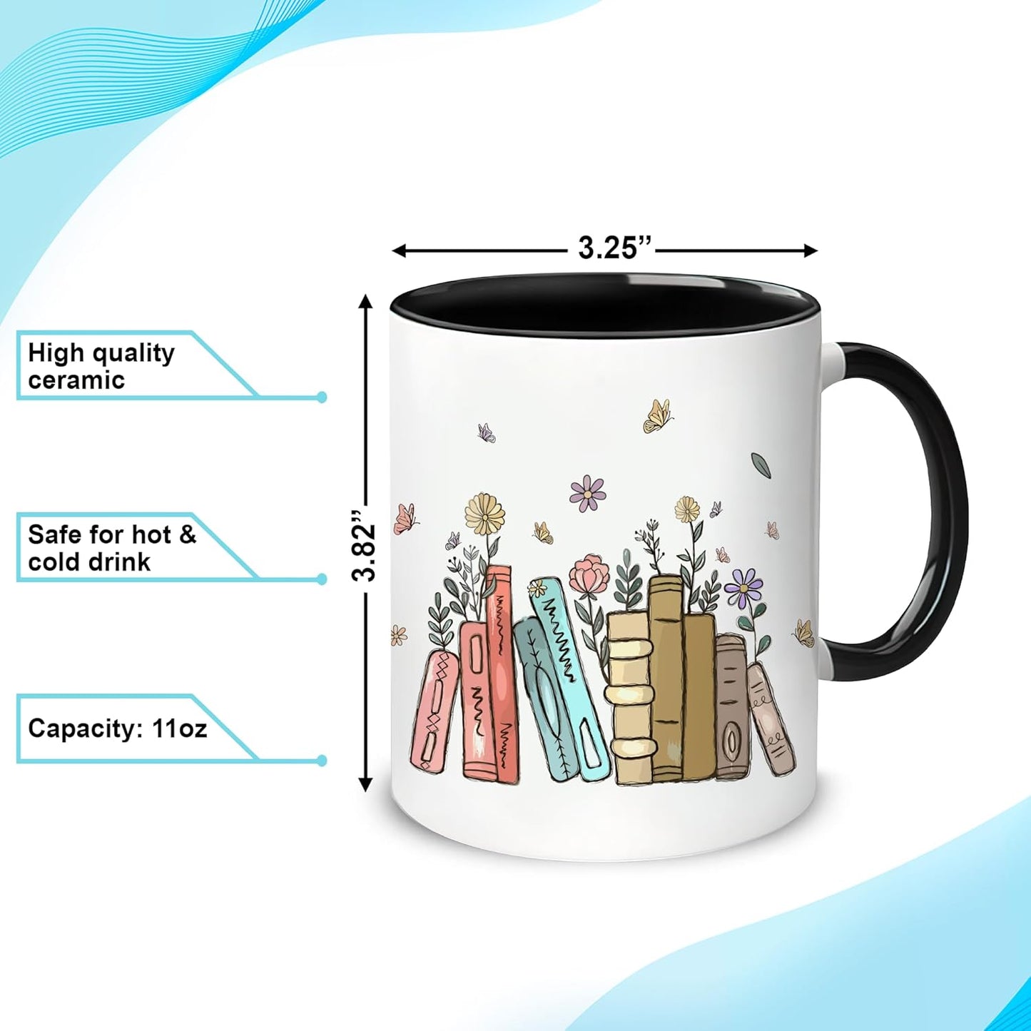 Hyturtle Book Lover Coffee Mug 11oz - Gifts For Book Lover On Christmas, Birthday - Librarian Mug for Women - Bookish Gift - Bookworm Cup - Gift For Her - Gifts for Readers