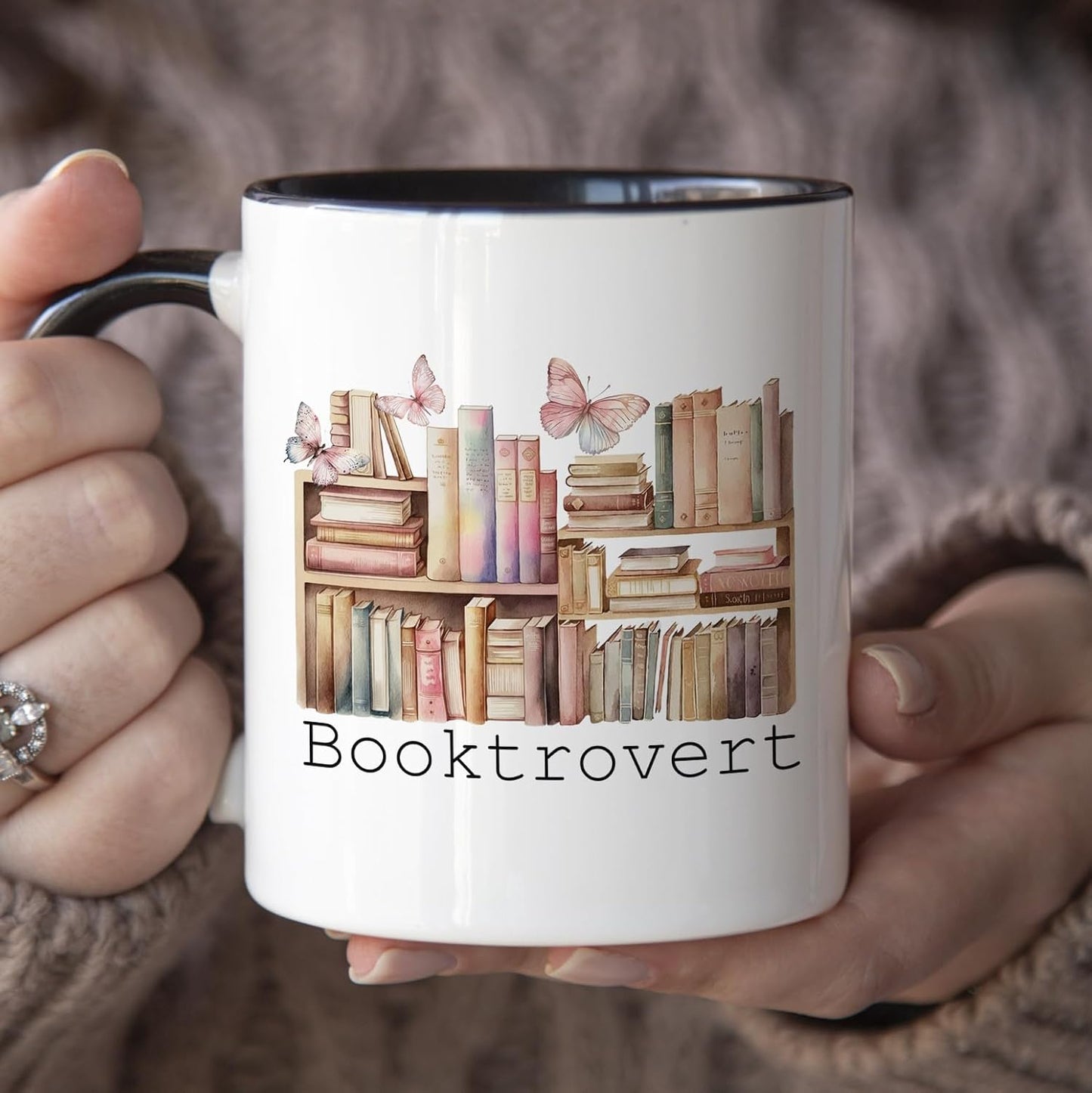 YouNique Designs Booktrovert Mug, Ceramic Book Lovers Coffee Mug 11oz, Book Lovers Gifts for Book Lovers Women, Bookish Gifts, Book Club Gifts, Book Lovers Gift Ideas, Book Reader (Black Handle)